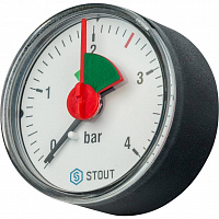 SIM-0007-500408 STOUT Манометр аксиальный с указателем предела. Корпус Dn 50 мм 1/4", 0...4 бар, кл.2.5